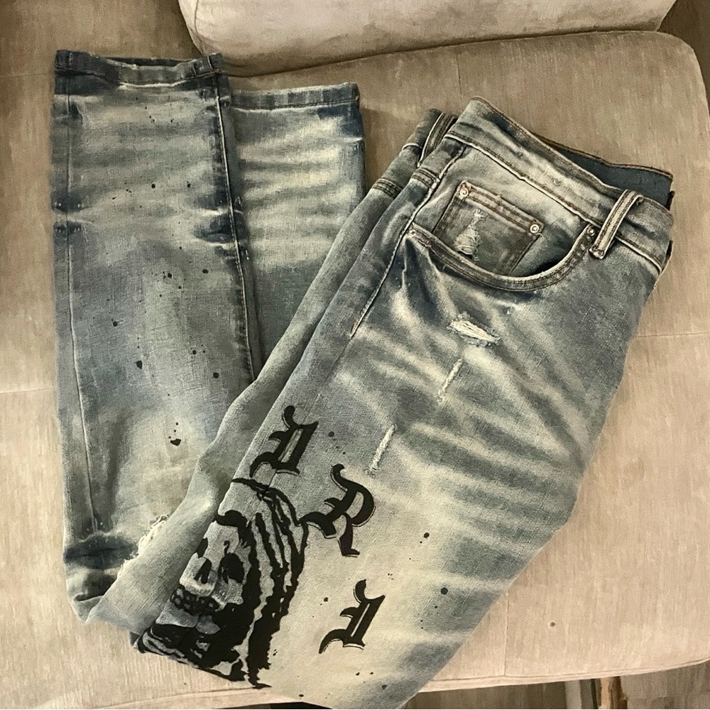 AMIRI Black and Blue Skinny Jeans